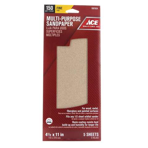 Ace 11 in. L X 4-1/2 in. W 150 Grit Aluminum Oxide Sandpaper 5 pk, Pack of 10