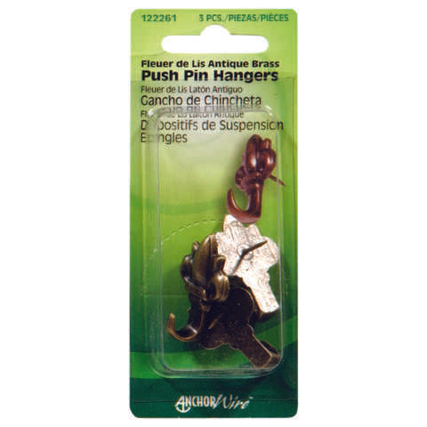 Hillman Antique Brass Push Pin Picture Hanger 10 lb 3 pk, Pack of 10