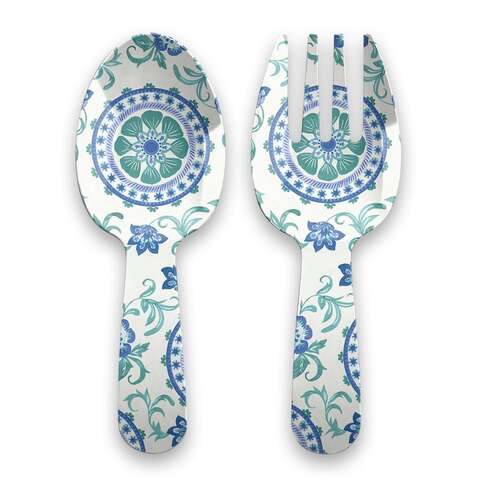 TarHong Multicolored Melamine Rio Turquoise Floral Serving Spoon 2 pc, Pack of 4