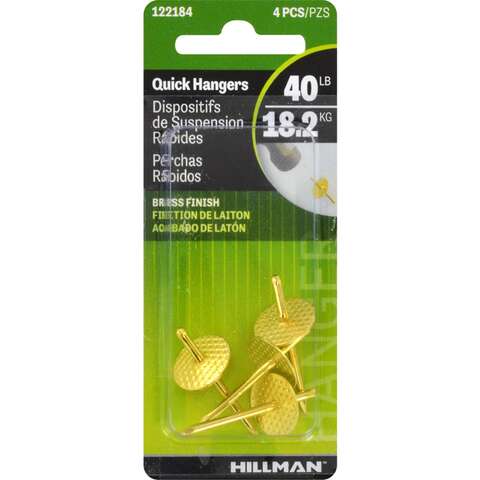 HILLMAN Brass-Plated One Piece Quick Hanger 40 lb 4 pk, Pack of 10