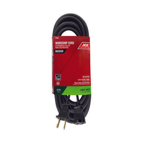 Ace Indoor 15 ft. L Black Extension Cord 16/2 SJO