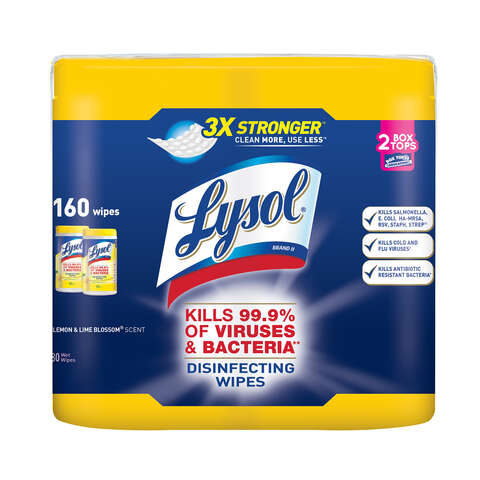 Lysol Lemon & Lime Blossom Scent Disinfecting Wipes 160 ct 2 pk, Pack of 3