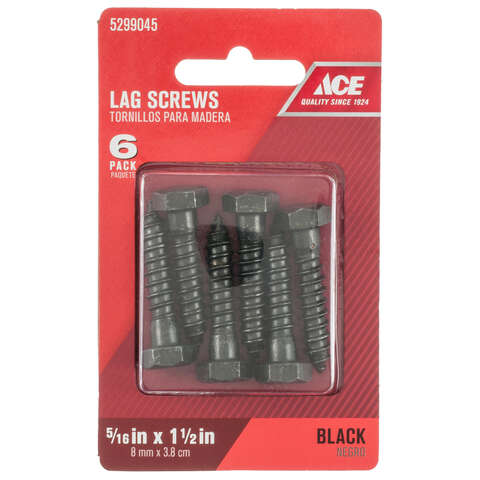 Ace 0.3125 in. L Black Steel Lag Screw 6 pk