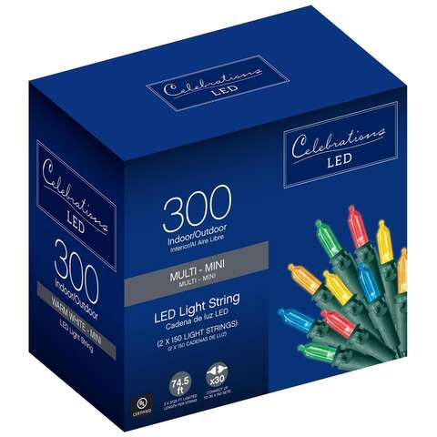 Celebrations Blue LED Mini Multicolored 300 ct String Christmas Lights 74.5 ft., Pack of 4