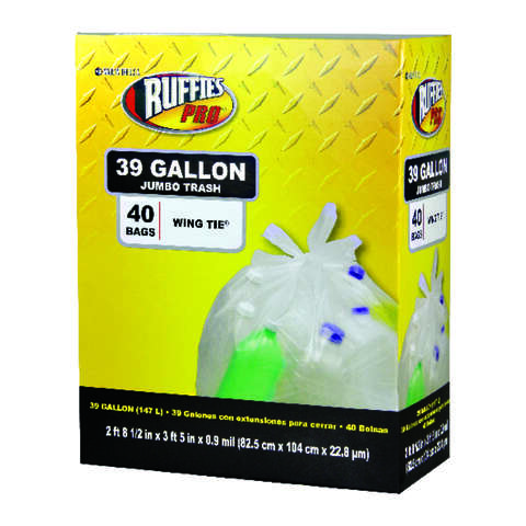 Ruffies Pro 39 gal Trash Bags Wing Ties 40 pk 0.9 mil