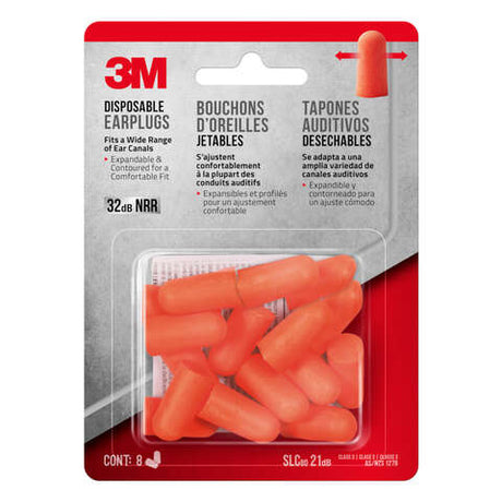 3M 32 dB Soft Foam Earplugs Orange 8 pair