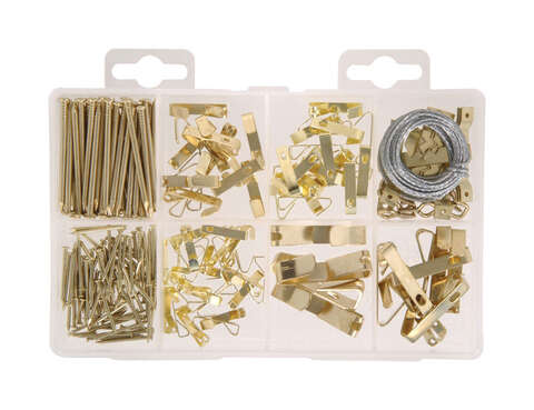 HILLMAN Brass-Plated Silver Assorted Picture Hanging Set 50 lb 2 pk, Pack of 6