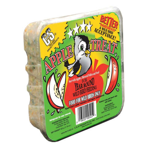 C&S Products Apple Treat Assorted Species Beef Suet Wild Bird Food 11.75 oz, Pack of 12