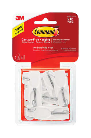 3M Command Medium Plastic Wire Hooks 2-1/6 in. L 7 pk, Pack of 4