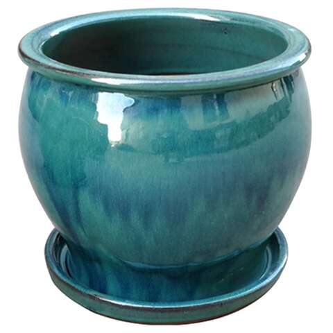 Trendspot Studio 6.3 in. H X 8 in. W X 8 in. D X 8 in. D Ceramic Planter Aqua, Pack of 2