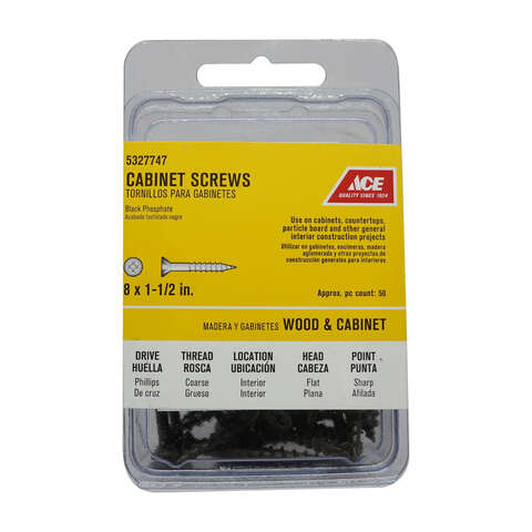 Ace No. 8 X 1-1/2 in. L Phillips Black Phosphate Fine Cabinet Screws 50 pk