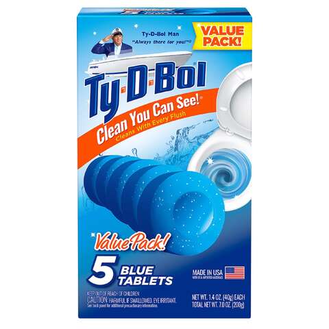 Ty-D-Bol Blue Spruce Scent Automatic Toilet Bowl Cleaner 7 oz Tablet, Pack of 10