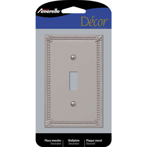 Amerelle Imperial Bead Brushed Nickel 1 gang Metal Toggle Wall Plate 1 pk