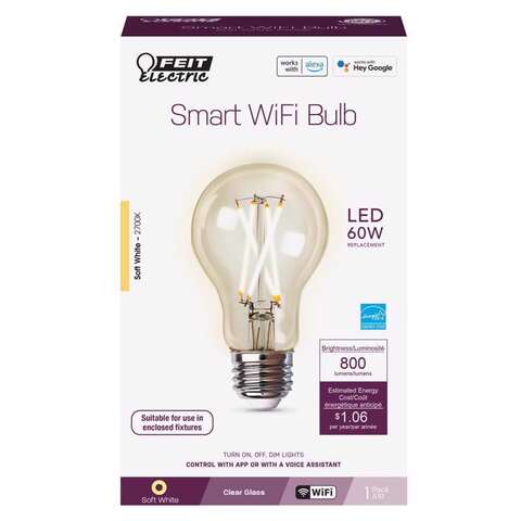 Feit Smart Home A19 E26 (Medium) Smart-Enabled LED Bulb Soft White 60 Watt Equivalence 1 pk