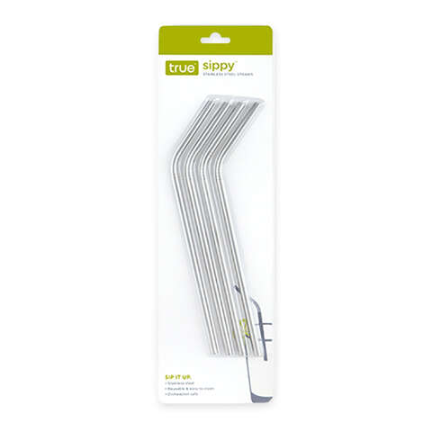 True Sippy Silver Stainless Steel Straws, Pack of 6