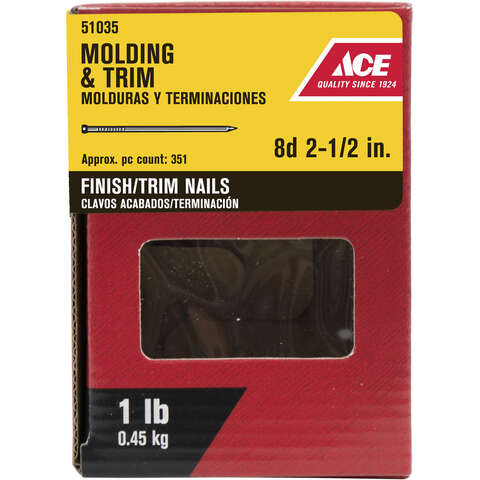 Ace 8D 2-1/2 in. Finish/Trim Bright Steel Nail Brad Head 1 lb