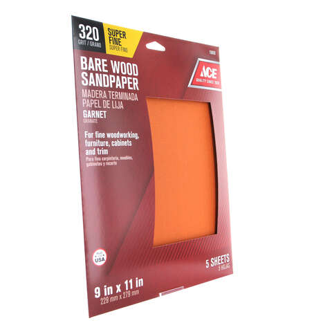 Ace 11 in. L X 9 in. W 320 Grit Aluminum Oxide Sandpaper 5 pk, Pack of 10