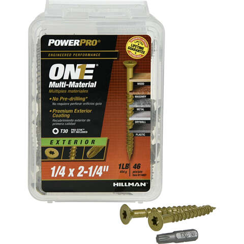 HILLMAN POWERPRO ONE 1/4 in. X 2-1/4 in. L Star Flat Head Coarse Multi-Material Screw