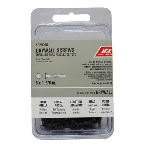 Ace No. 6 wire X 1-5/8 in. L Phillips Fine Drywall Screws 50 pk