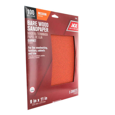 Ace 11 in. L X 9 in. W 100 Grit Garnet Sandpaper 5 pk, Pack of 10