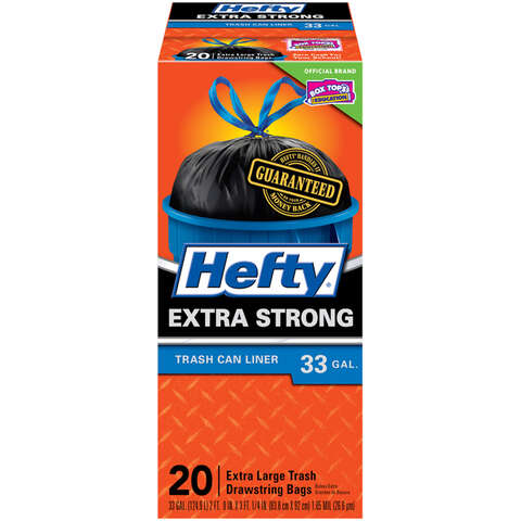 Hefty Extra Strong 33 gal No Scent Scent Trash Bags Drawstring 20 pk 1.05 mil, Pack of 6