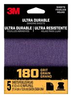 3M 27367 Sandpaper Sheet, 3 in W, 3 in L, 180 Grit, Fine, Aluminum Oxide/Ceramic Abrasive, Cloth Backing