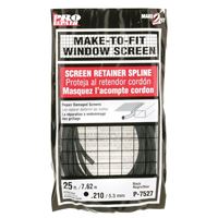 Make-2-Fit P 7527 Screen Retainer Spline, 0.210 in D, 25 ft L, Vinyl, Black, Round