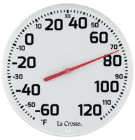 La Crosse 104-1522-TBP Round Thermometer, 8-1/2 in Display, Analog, -60 to 120 deg F, Plastic Casing, White Casing