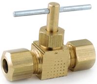 Anderson Metals 759106-04 Straight Needle Shut-Off Valve, 1/4 in Connection, Compression, Brass Body