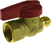 B & K 117-592 Gas Ball Valve, 9/16 x 1/2 in Connection, Flare x FPT, 200 psi Pressure, Manual Actuator, Brass Body