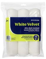 RollerLite White Velvet 9WV038-3PK Roller Cover, 3/8 in Thick Nap, 9 in L, Dralon Fabric Cover, White