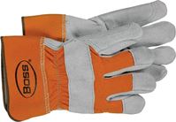 Boss 2393 Gloves, Mens, L, Wing Thumb, Rubberized Safety Cuff, Gray/Orange