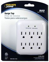PowerZone OR802115 Surge Protector Tap, 125 V, 15 A, 6-Outlet, 900 Joules Energy, White