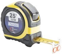 Vulcan 58-7.5X25-A Tape Measure, 25 ft L Blade, 1 in W Blade, Steel Blade, ABS Plastic Case, Yellow Case
