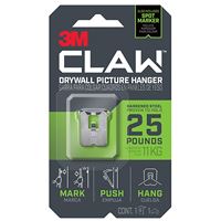 3M CLAW 3PH25M-1ES Drywall Picture Hanger, 25 lb, Steel, Push-In Mounting, 1/PK, Pack of 4