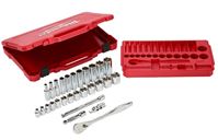 Milwaukee 48-22-9408 Ratchet and Socket Set, Steel, Chrome, Specifications: 3/8 in Drive