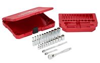 Milwaukee 48-22-9404 Ratchet and Socket Set, Alloy Steel, Chrome, Specifications: 1/4 in Drive Size, SAE Measurement