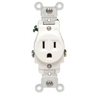 Leviton S02-05015-KWS Single Receptacle, 2 -Pole, 125 V, 15 A, White