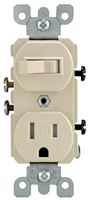 Leviton R51-T5225-0IS Combination Switch/Receptacle, 1 -Pole, 15 A, 120 V Switch, 125 V Receptacle, Ivory