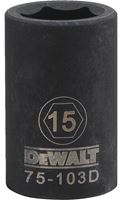 DeWALT DWMT75103OSP Deep Impact Socket, 15 mm Socket, 1/2 in Drive, 6-Point, Steel, Black Oxide