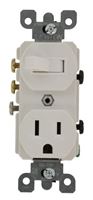 Leviton 032-05245-00W Combination Switch/Receptacle, 1 -Pole, 15 A, 120 V Switch, 125 V Receptacle, White