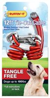 RuffinIt 29712 Tie-Out Cable, Tangle-Free, Swivel Snap End, 12 ft, Steel, Red, For: Dogs up to 100 lb