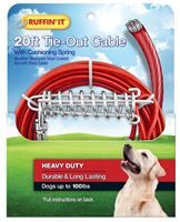 RuffinIt 29220 Cable Tie-Out with Cushioning Spring, Heavy-Duty, Swivel Snap End, 20 ft, Steel, Red