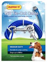 RuffinIt 29115 Cable Tie-Out, Medium-Duty, Swivel Snap End, 15 ft, Steel, Blue, For: Dogs up to 50 lb