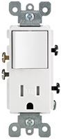 Leviton 5625 Series R62-T5625-0WS Combination Switch/Receptacle, 1-Pole, 15 A, 120 V Switch, 125 V Receptacle, White