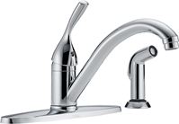 Delta 400-DST Kitchen Faucet with Side Sprayer, 1.8 gpm, 1-Faucet Handle, Brass, Chrome Plated, Deck, Lever Handle