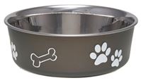 Loving Pets 7406LE Pet Feeding Bowl, L, 52 oz Volume, Polyresin/Stainless Steel, Espresso