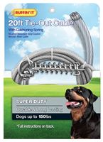 RuffinIt 29620 Cable Tie-Out, Super-Duty, Swivel Snap End, 20 ft, Steel, Clear, For: Dogs up to 150 lb