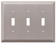 Amerelle Century 163TTTBN Wallplate, 4-15/16 in L, 6-1/2 in W, 3 -Gang, Steel, Brushed Nickel, Pack of 3