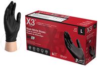 Ammex BX346100 Disposable Gloves, L, Nitrile, Powder-Free, Black, 9-1/2 in L
